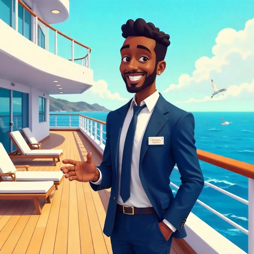 Cartoon: Professional Black Man on a Cruise Ship
