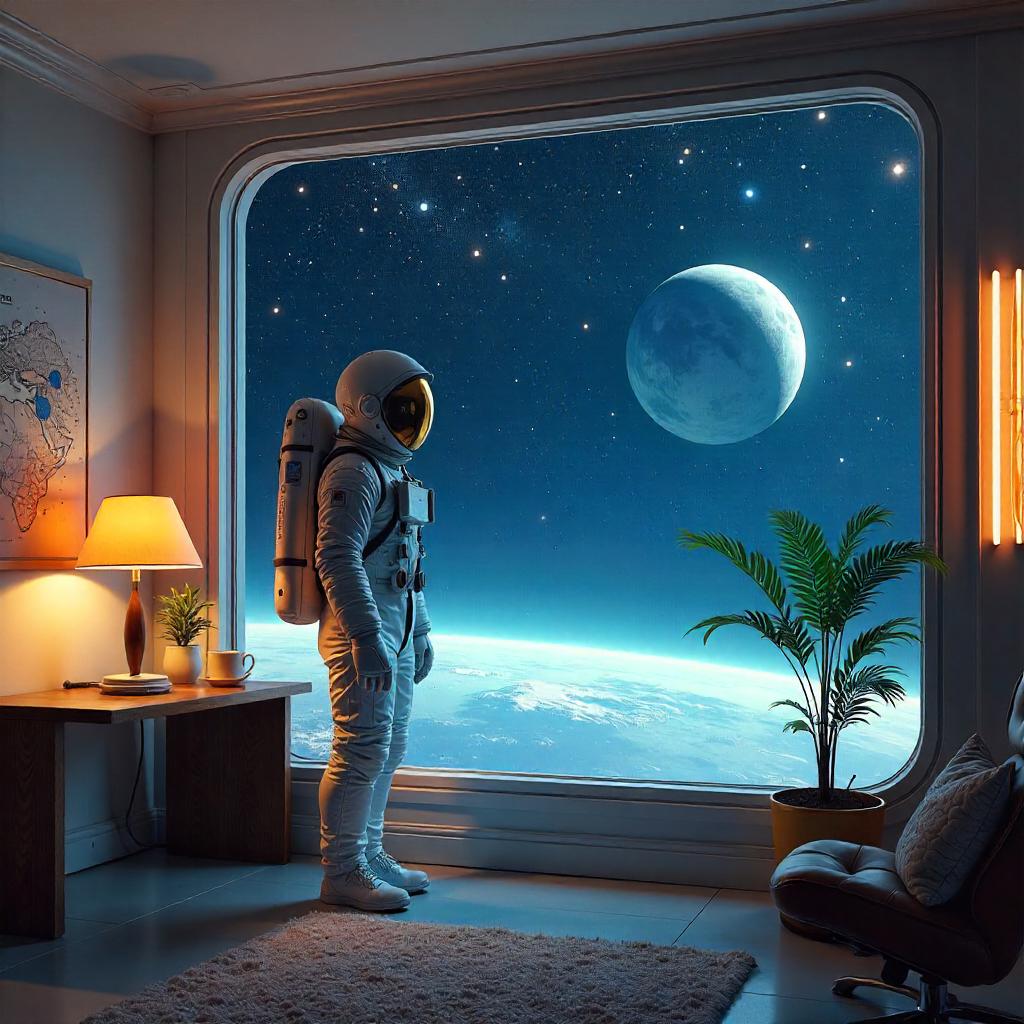Astronaut Concept Art in a Futuristic Apartment
