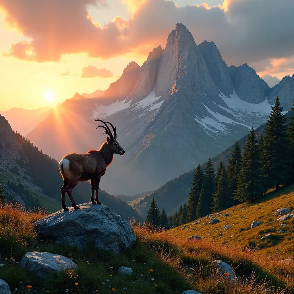 Sunset Majesty over Picos de Europa with Wild Ibex