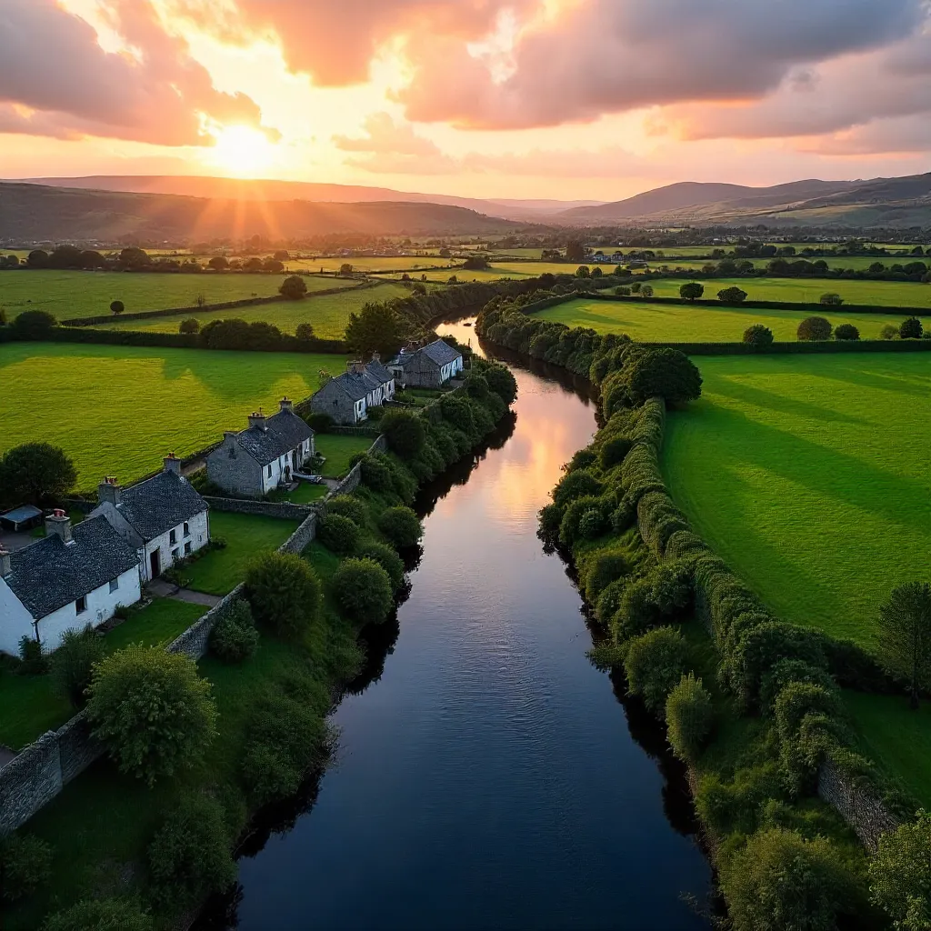 Sunset Aerial Over Clare River Valley