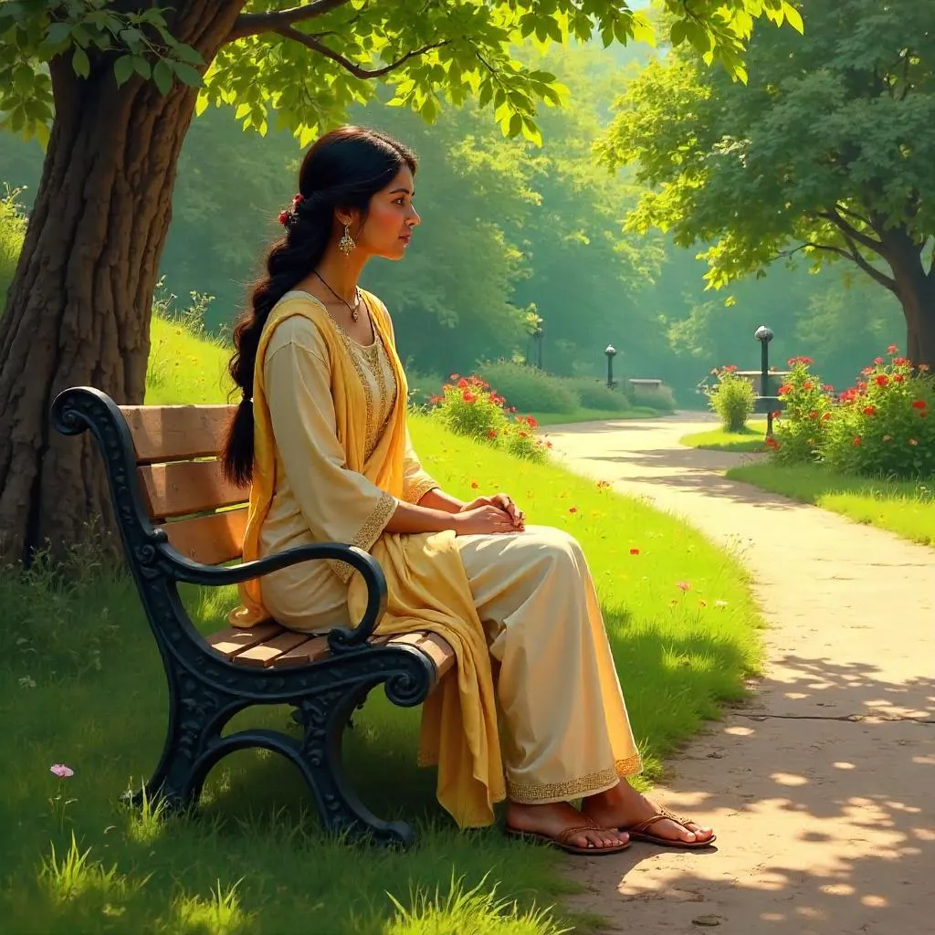Oil Portrait: Young Indian Woman in a Park