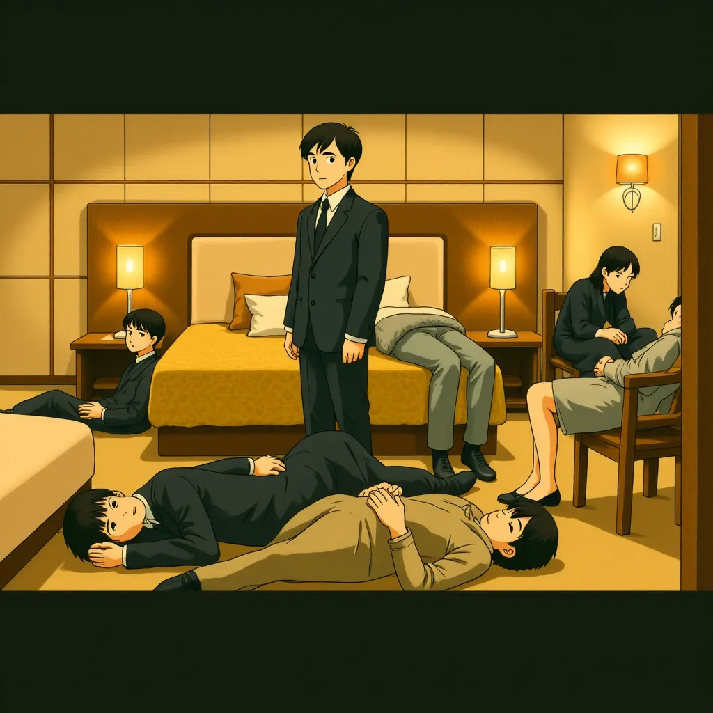 Leonardo DiCaprio, Tom Berenger, Joseph Gordon-Levitt, Tom Hardy, Cillian Murphy, Elliot Page, and Ken Watanabe in Inception (2010) - Anime style