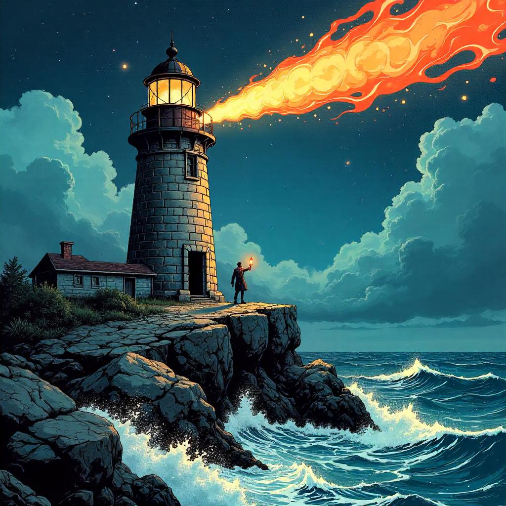Comet Over the Lighthouse: A Comic Panel