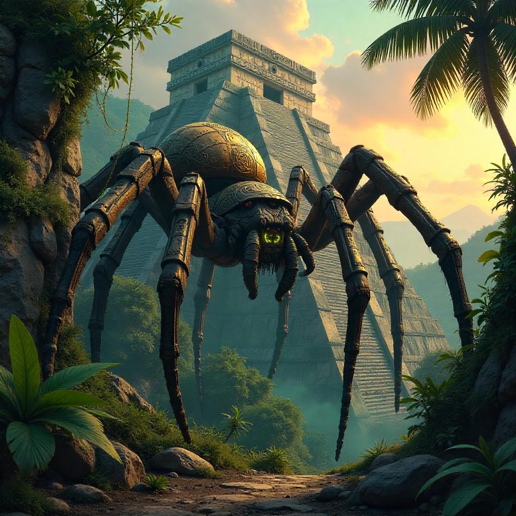 Arachnid Sentinel Among Mayan Ruins