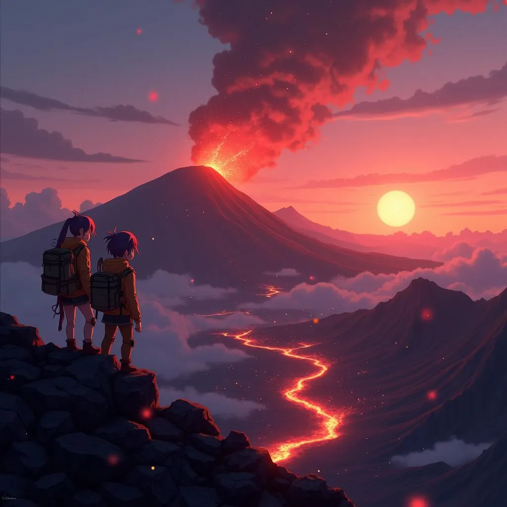 Volcano Eruption in Anime Photographic Style