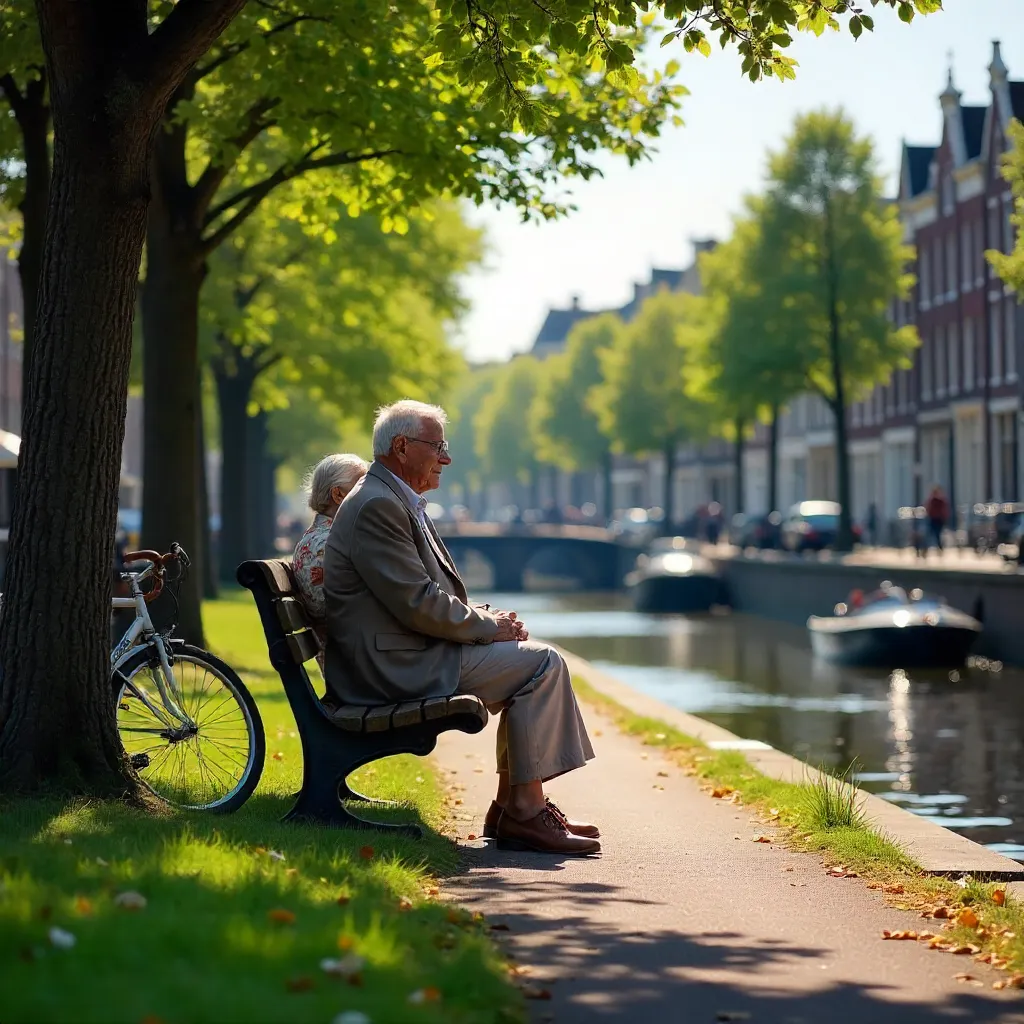 Sunny Amsterdam: Elderly Couple on a Park Bench