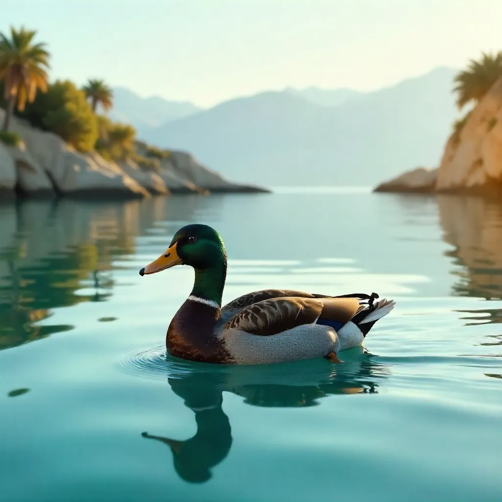 Serene Duck on Antalya's Reflective Waters
