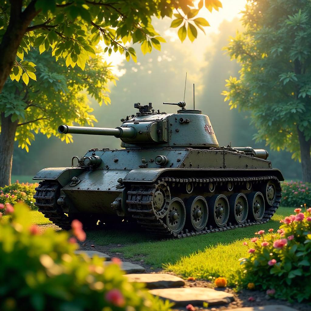 Photorealistic Tank in a Garden Scene