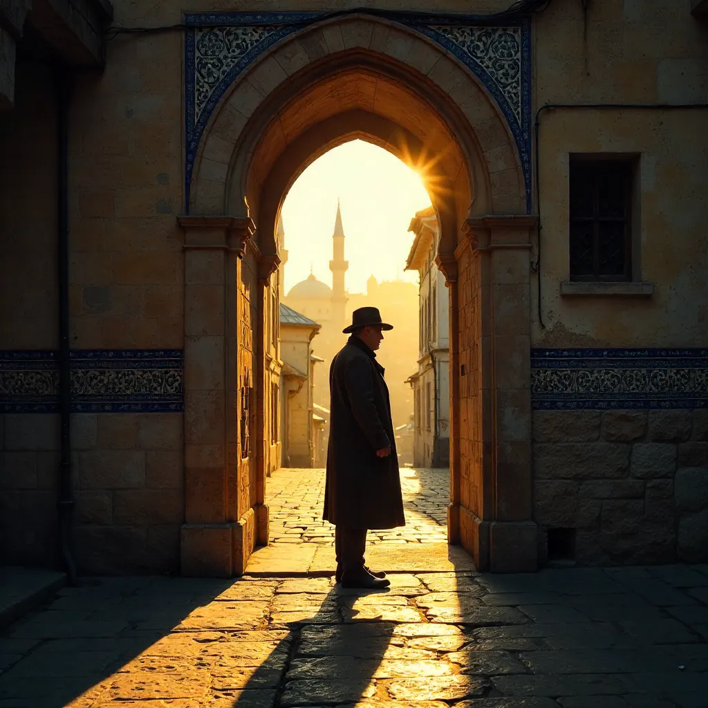 Lonely Silhouette in a Sunlit Istanbul Doorway