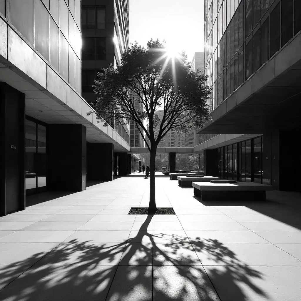 Shadows of a Tree in a Modern Courtyard