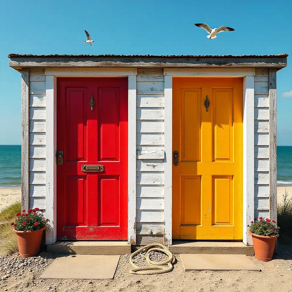 Vibrant Doors on a Le Havre Beach Cabin