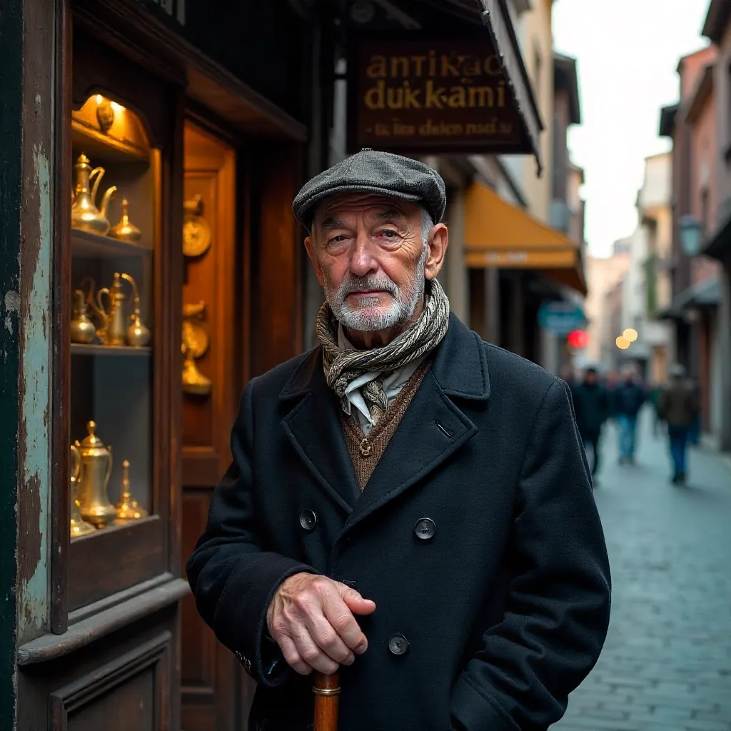 Elderly Man Outside Bursa Antique Shop
