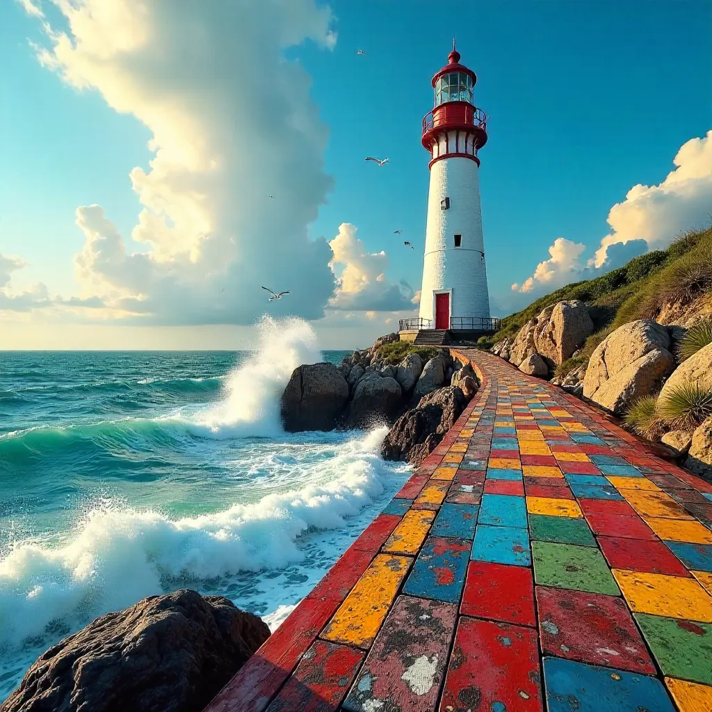 Dramatic Lighthouse on a Colorful Coastal Platform