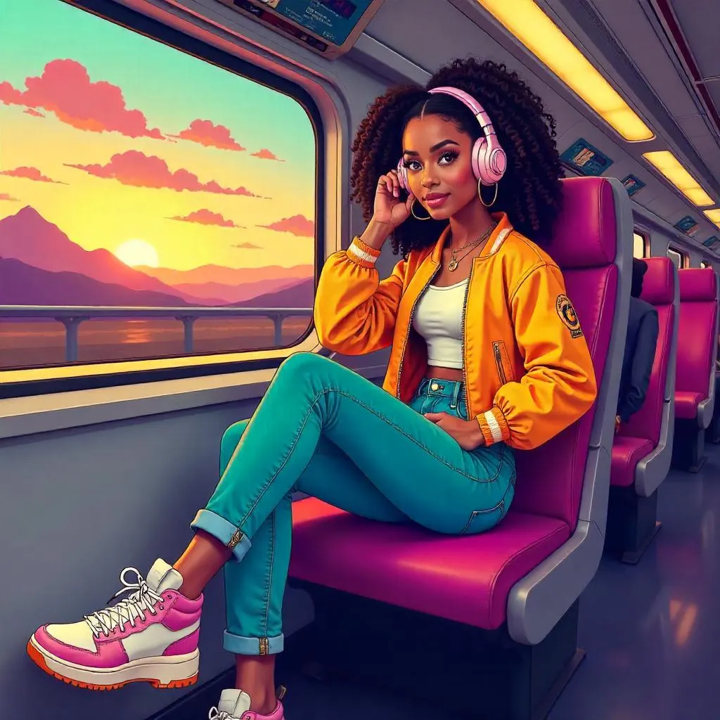 Stylish Latina on a Colorful Train