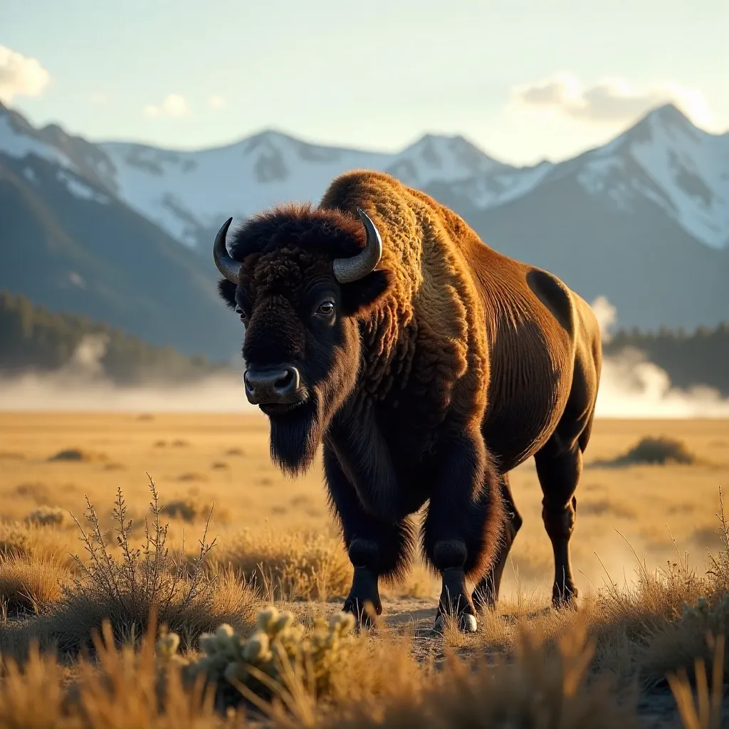 Majestic Bison on Yellowstone Plains at Golden Hour