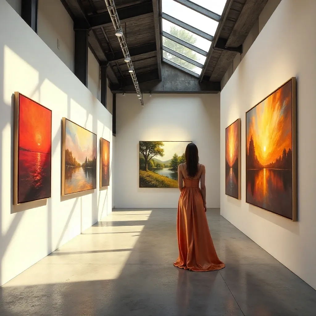 Sunlit Gallery Reverie: Woman in Modern Space