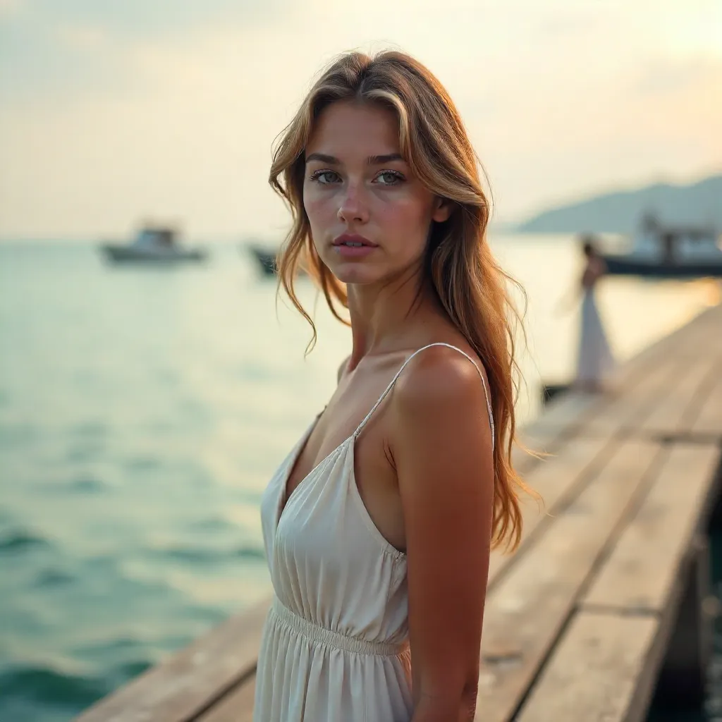Serene Waterfront Portrait in Soft Daylight
