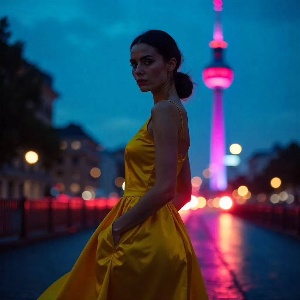 Berlin Portrait: Woman in Yellow Dress, Dramatic Backlit