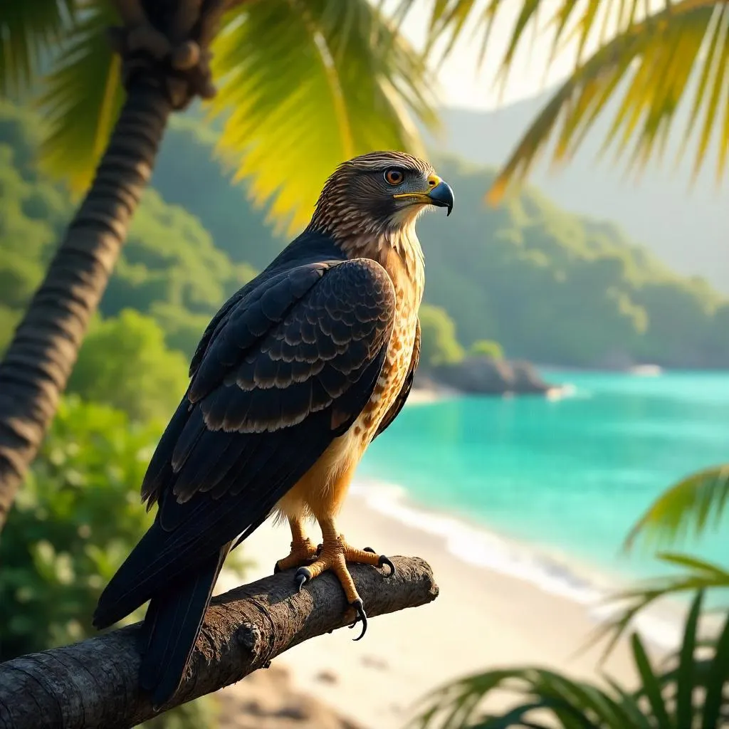 Photoreal Hawk on a Tropical Island