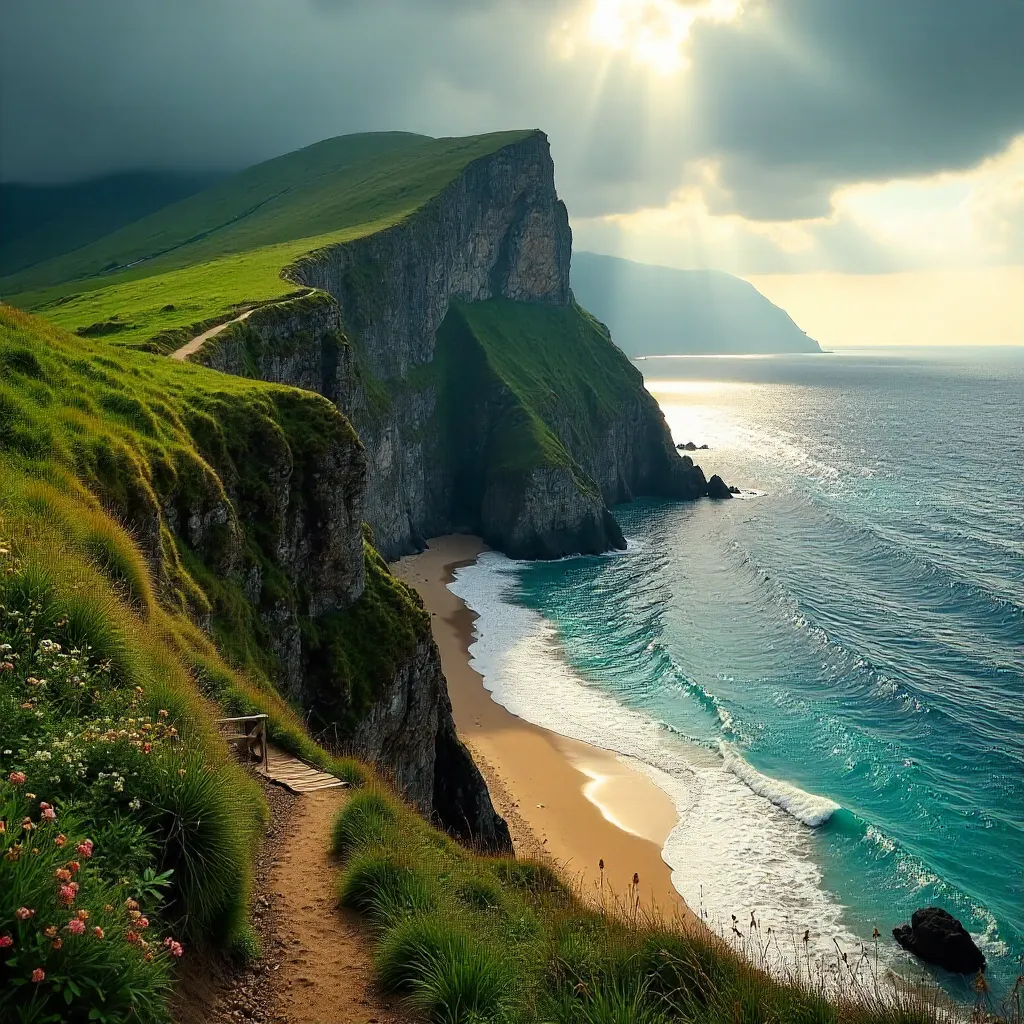 Dramatic Tagle Cliffs with Lush Green Beach