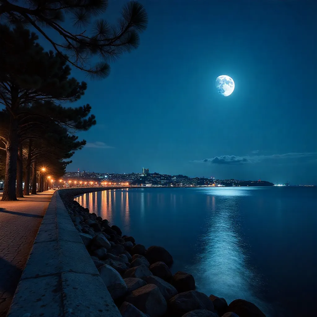Half Moon Over Yalova Night Sky