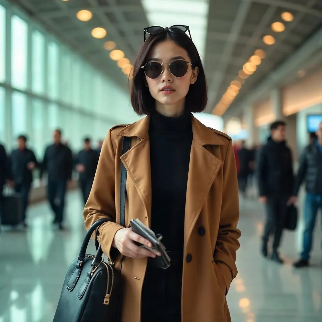 Stylish Asian Woman in a Photorealistic Airport