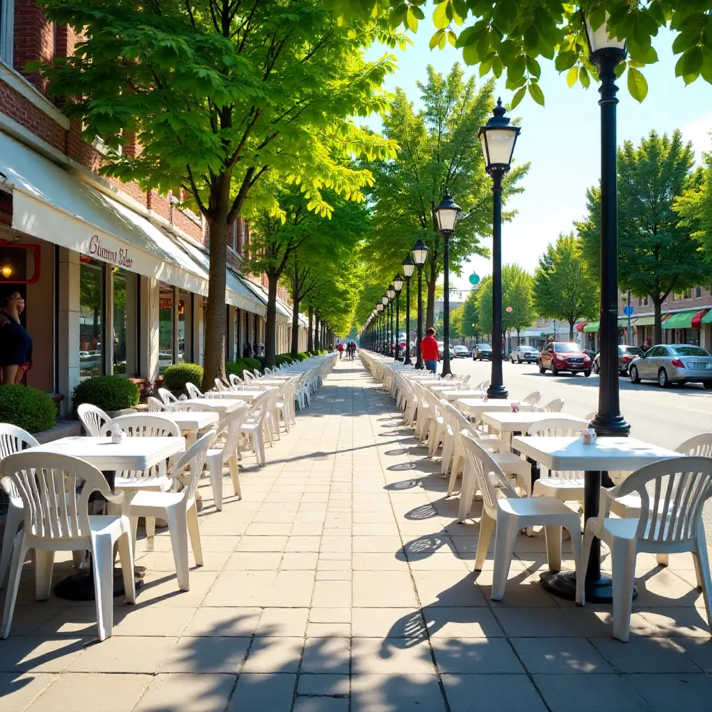 Summer Outdoors: White Plastic Tables in Pierrefonds