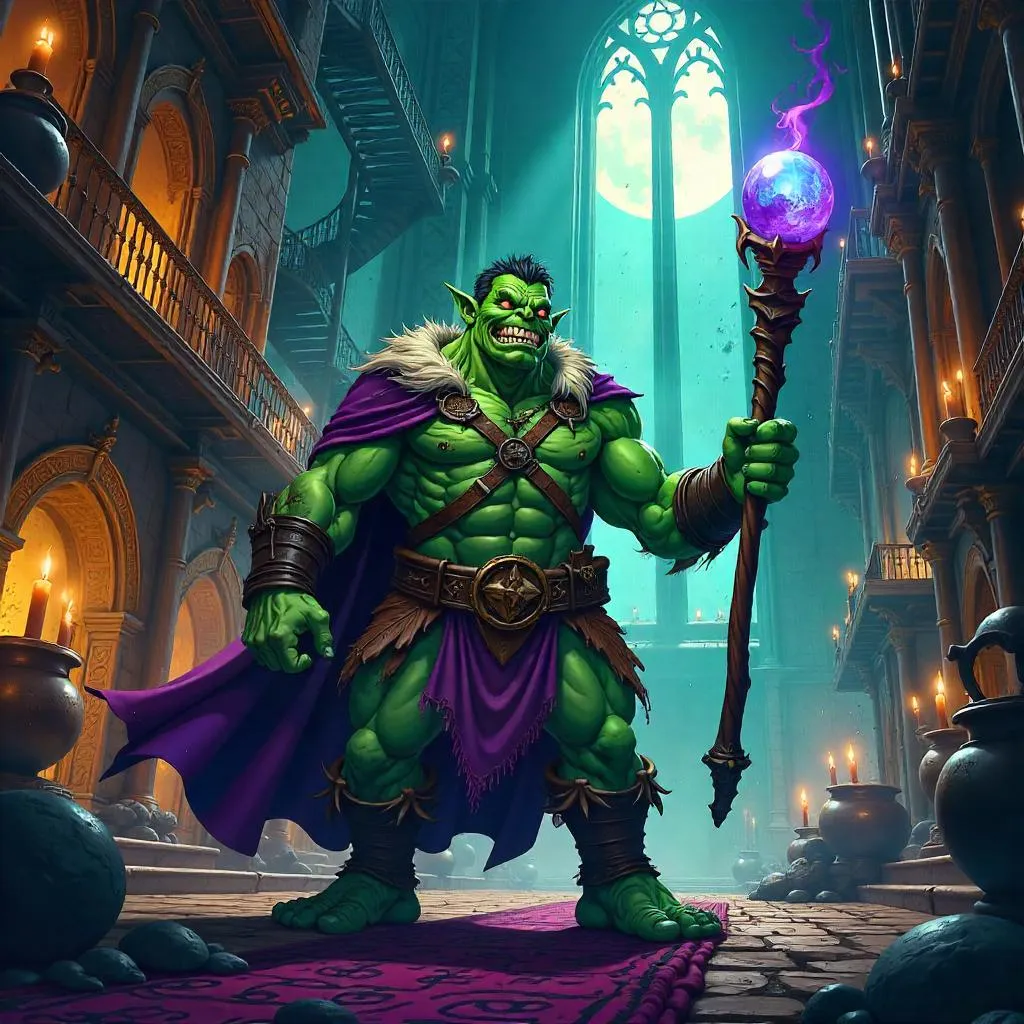 Orc in Anime Style in a Wizard Tower