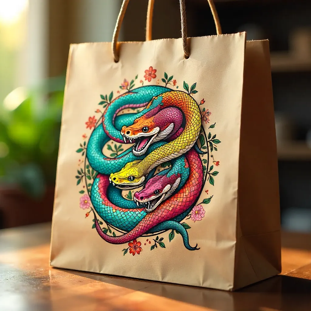 Golden Sunlit Kraft Bag with Colorful Year of the Snake