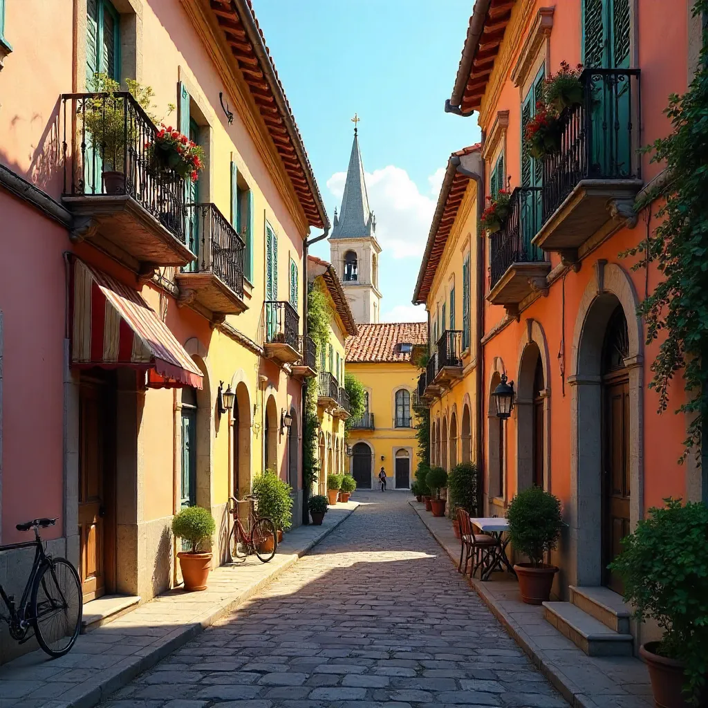 Colorful Historic European Alleyway at Golden Hour