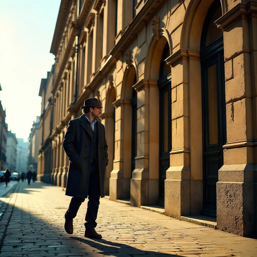 Golden Hour Stroll: Man in a Hat in Düsseldorf