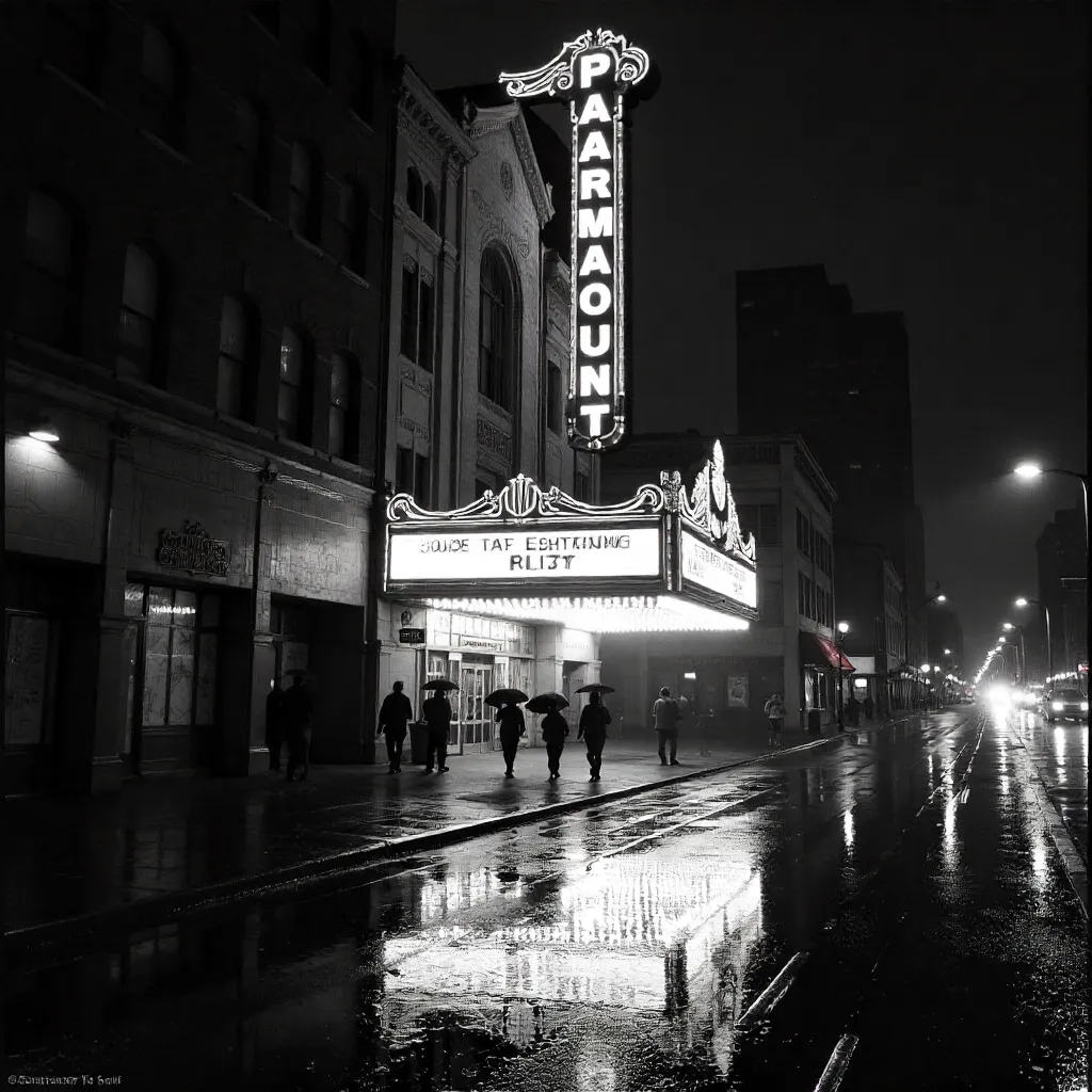Rainy Night at the Paramount Theatre (Monochrome)