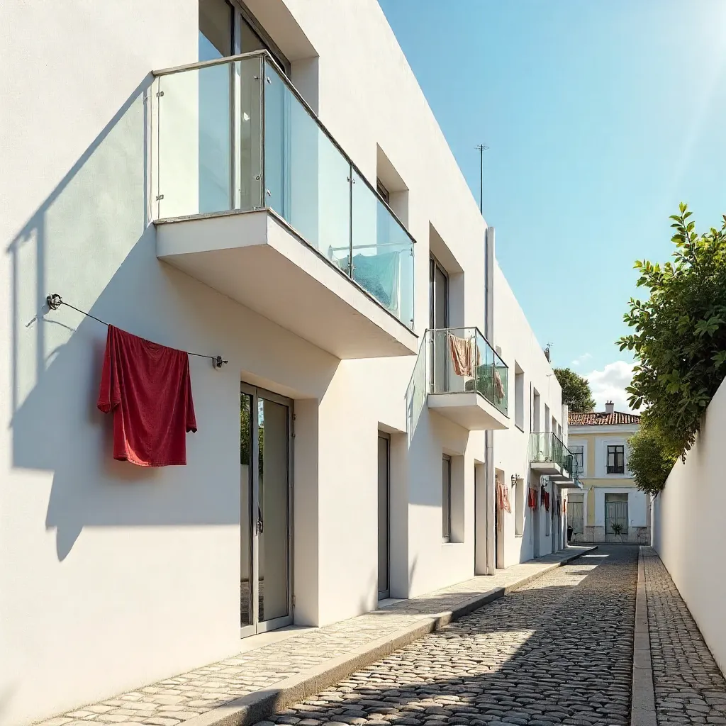 Sunny Aveiro Contemporary Facade with Clothesline
