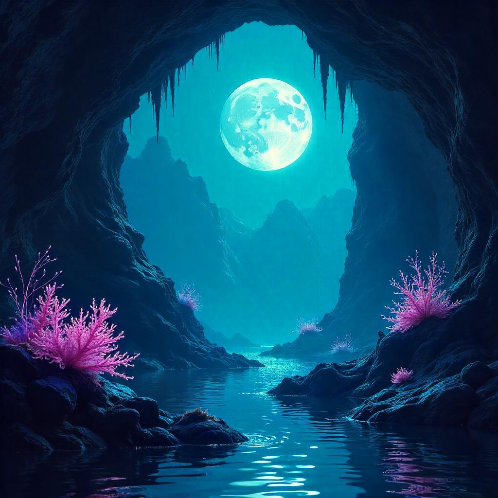 Moonlit Undersea Cave: Digital Dreamscape