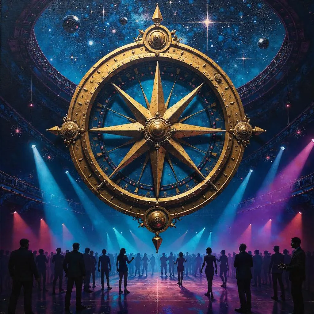 Celestial Compass Over a Neon Nightclub
