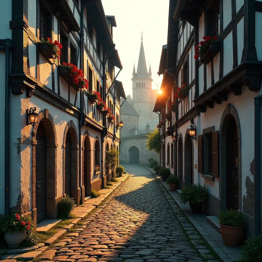 Narrow Rothenburg Alley: Cobblestone & Timbered Facades
