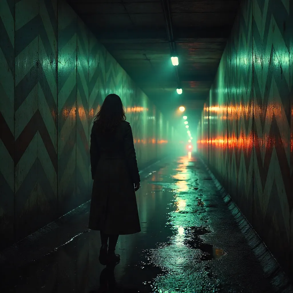 Whispering Chevron Tunnel: A Woman in the Mist