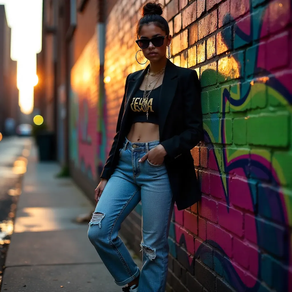 Confident Urban Stylista Before Graffiti Walls