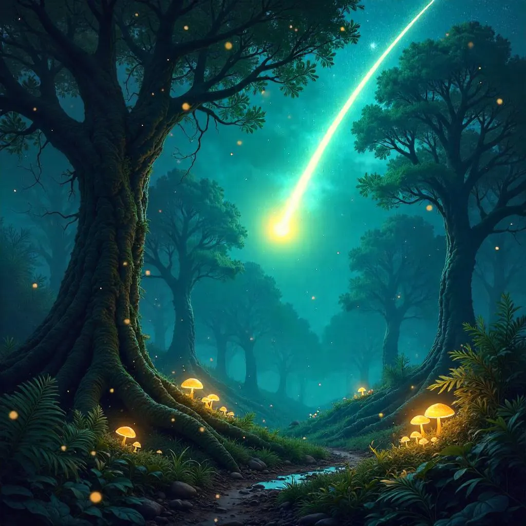 Comet over a Mystical Forest: A Digital Dream