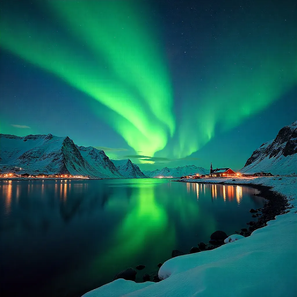 Green Aurora Dancing Over Tromsø at Night