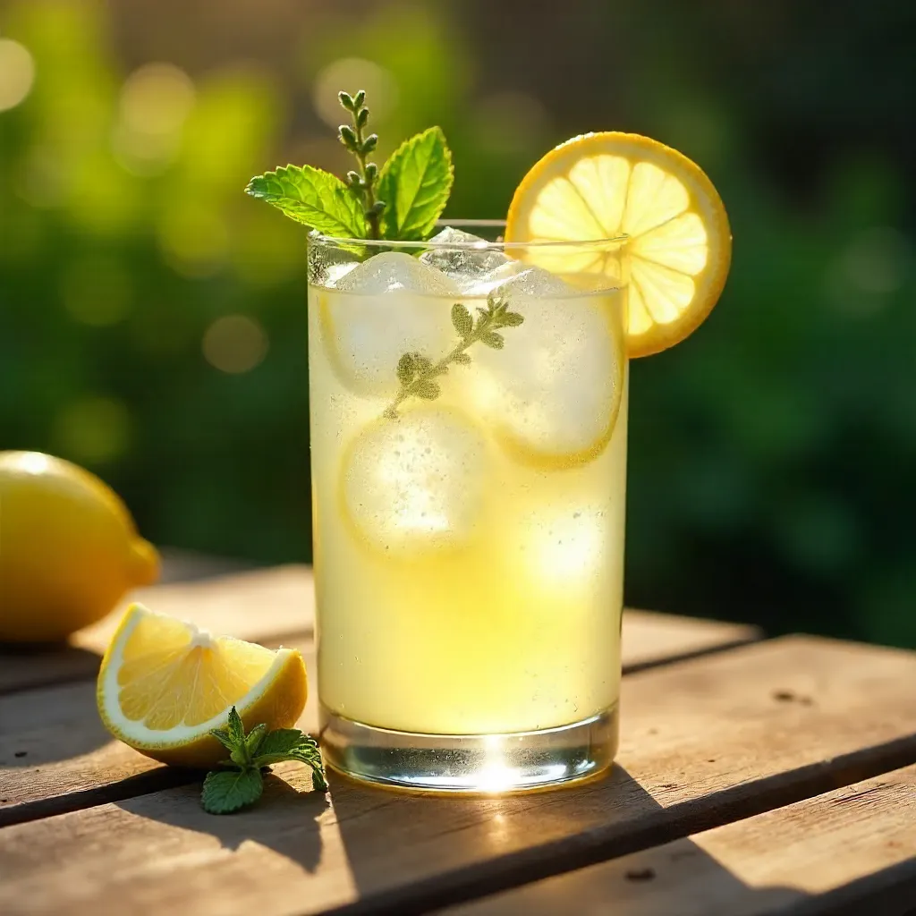 Lemon Herb Cocktail on a Sunlit Patio