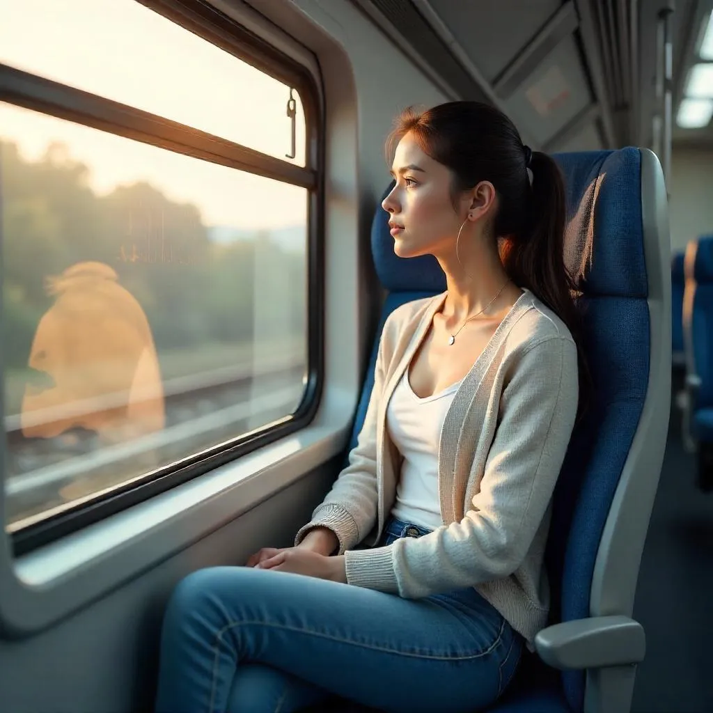 3D Render: Young White Woman in a Train Carriage