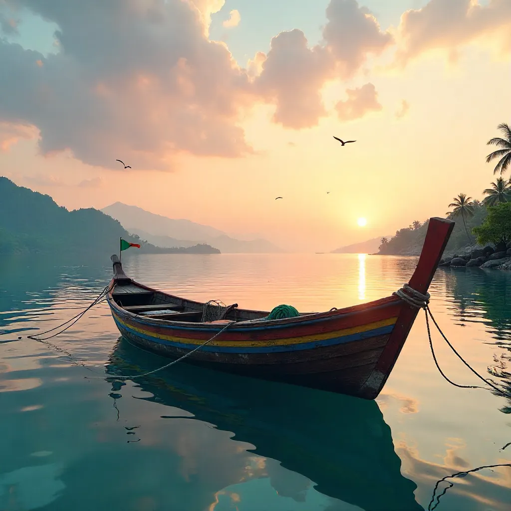 Serene Indonesian Fishing Boat on a Calm Sea