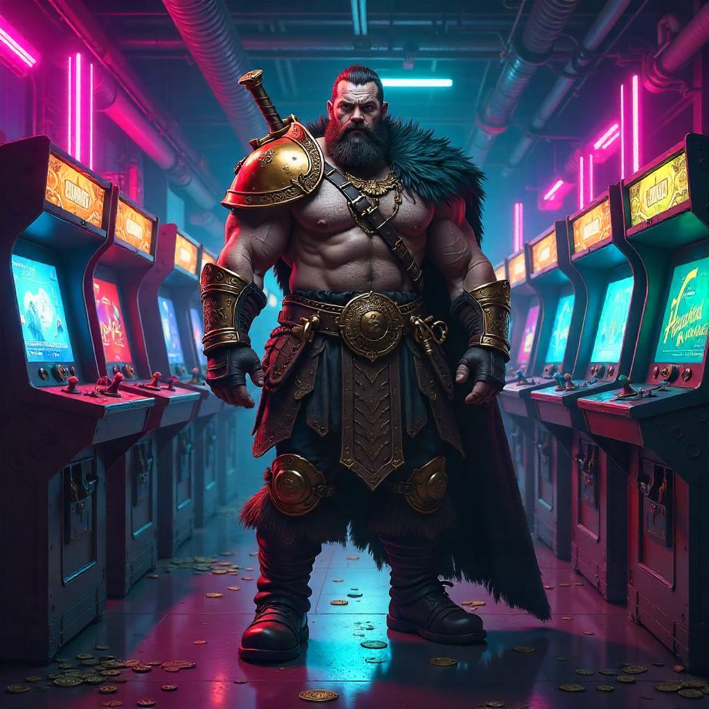 Neon Arcade Barbarian in Digital Art