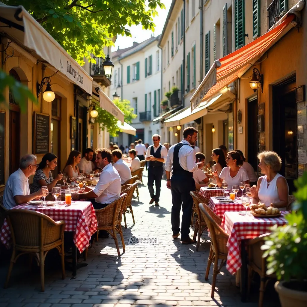 Sunny Day at a Bustling French Outdoor Café