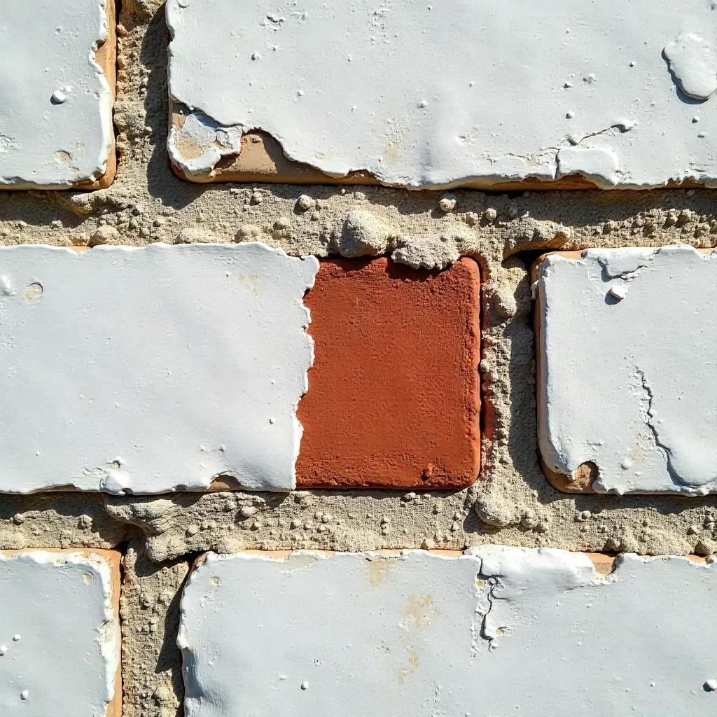 Macro of Weathered White Brick Wall with Peeling Paint
