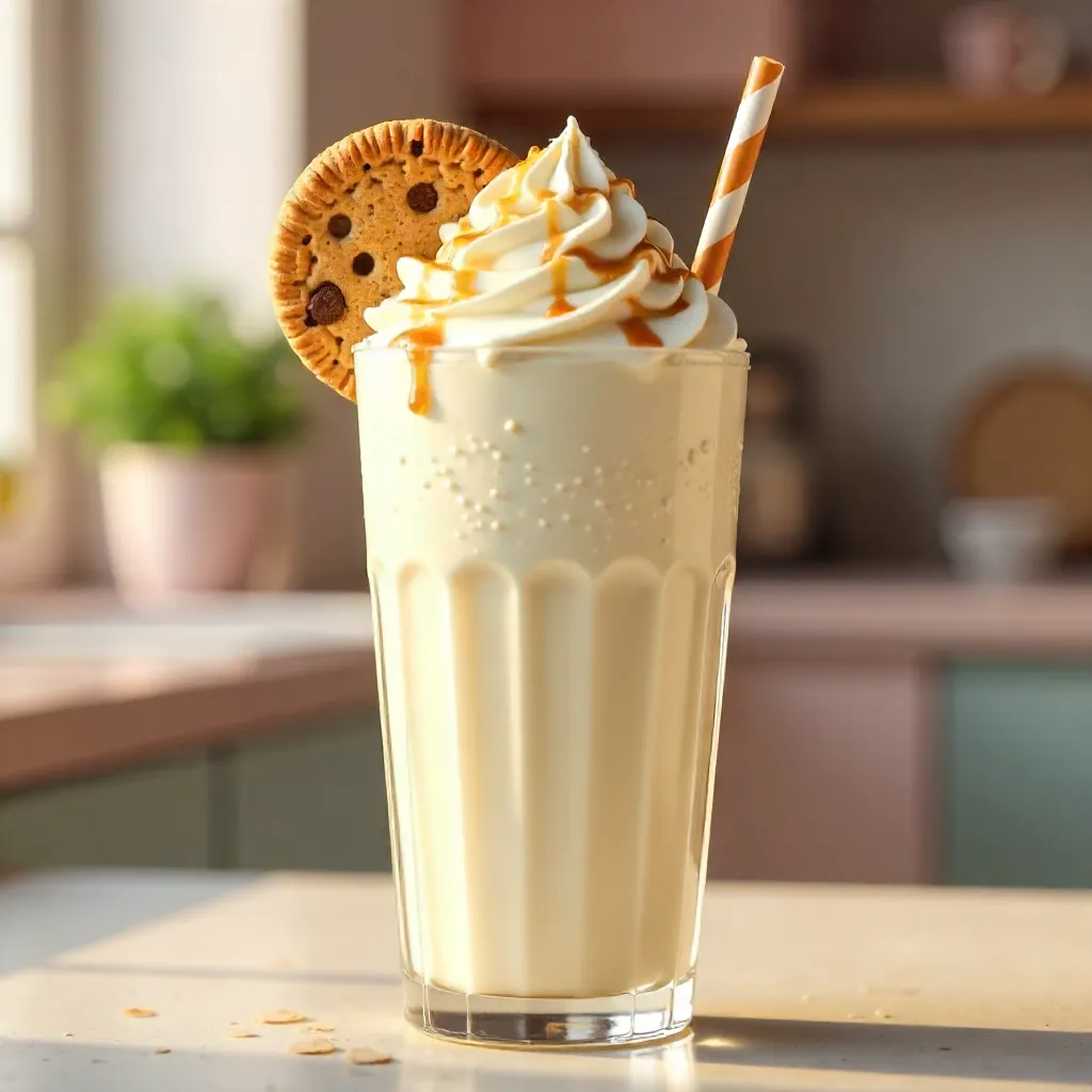 Creamy Vanilla Milkshake with Whipped Cream and Cookie