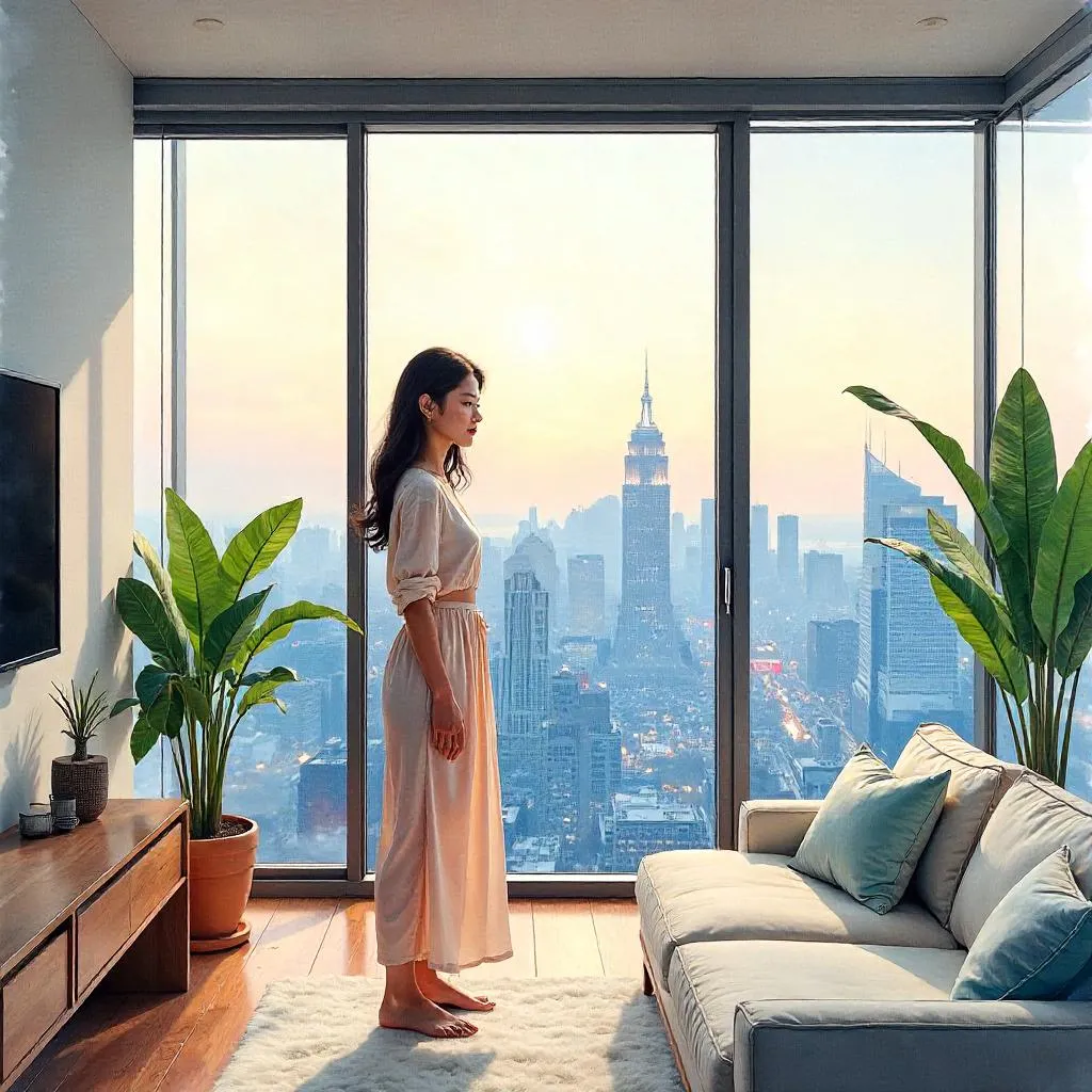 Watercolor Portrait in a Penthouse Skyview