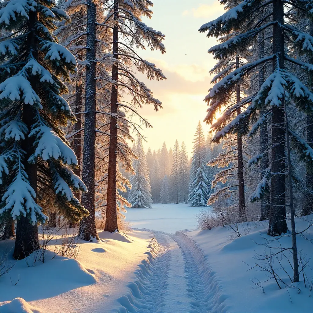 Sunlit Anchorage Snowy Forest