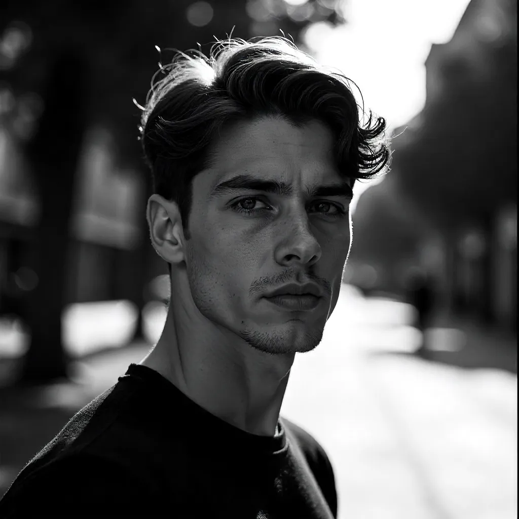 Confident Outdoor Black-and-White Portrait